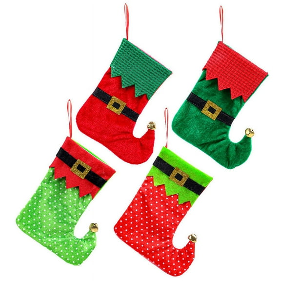 4Pcs Christmas Stockings Classic Red and Green Hanging Stocking Family Holiday Tree Decor Present Bag Ornament on Clearance