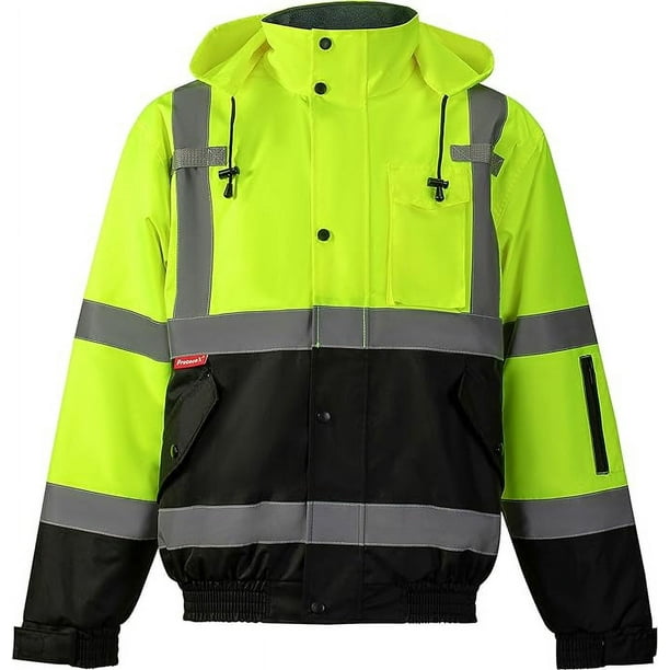 ProtectX High Visibility Safety Waterproof Bomber Jacket for Men Hi Vis Reflective Winter Construction Jacket Class 3 Green Large