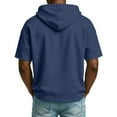 thumbnail image 3 of Hogleaql Men's Short Sleeve Hoodies 1/4 Zipper Lightweight Shirts Fashion Loose Drawstring Hooded Sweatshirt Outfits Navy 3XL, 3 of 8