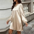 thumbnail image 6 of Lolmot Plus Size Satin A Line Dresses for Women Dressy Casual Long Puff Sleeve V Neck Mini Dress Flowy Fall Wedding Guest Dresses, 6 of 9