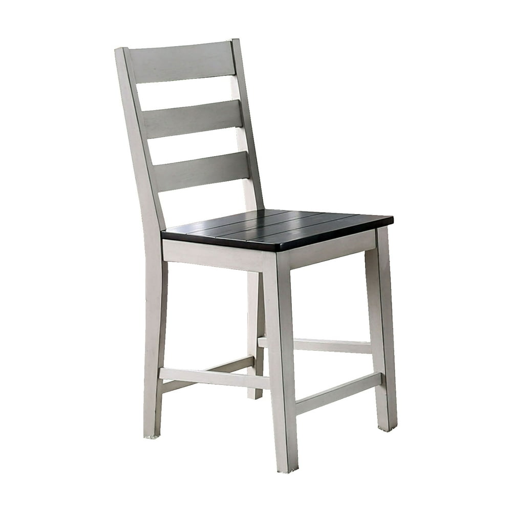 Wooden Counter Height Chairs with Footrest, Set of 2, White and Black
