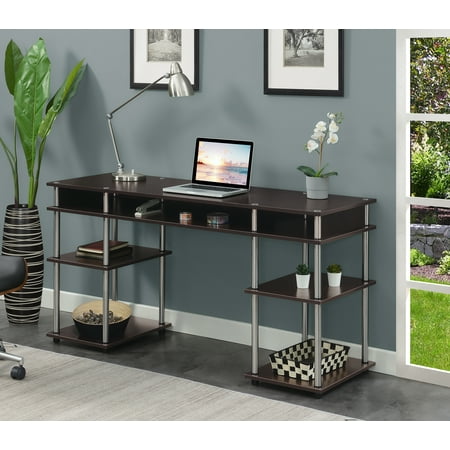 UPC: 0095285433940 | Convenience Concepts Designs2Go No Tools 60 inch Deluxe Student Desk with Shelves  Espresso/Silver Poles
