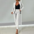 thumbnail image 2 of Jinhomg Dressy Business Outfits for Women Open Front Notched Neck Blazers with Slim Straight Pants 2 Piece Summer Office Suit Sets White M, 2 of 9
