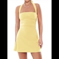 thumbnail image 3 of Vestido Corto Ajustado con Cuello Halter, Espalda Descubierta y Fruncido para Mujer, para Fiestas de y Clubes Nocturnos. Amarillo M, 3 of 9