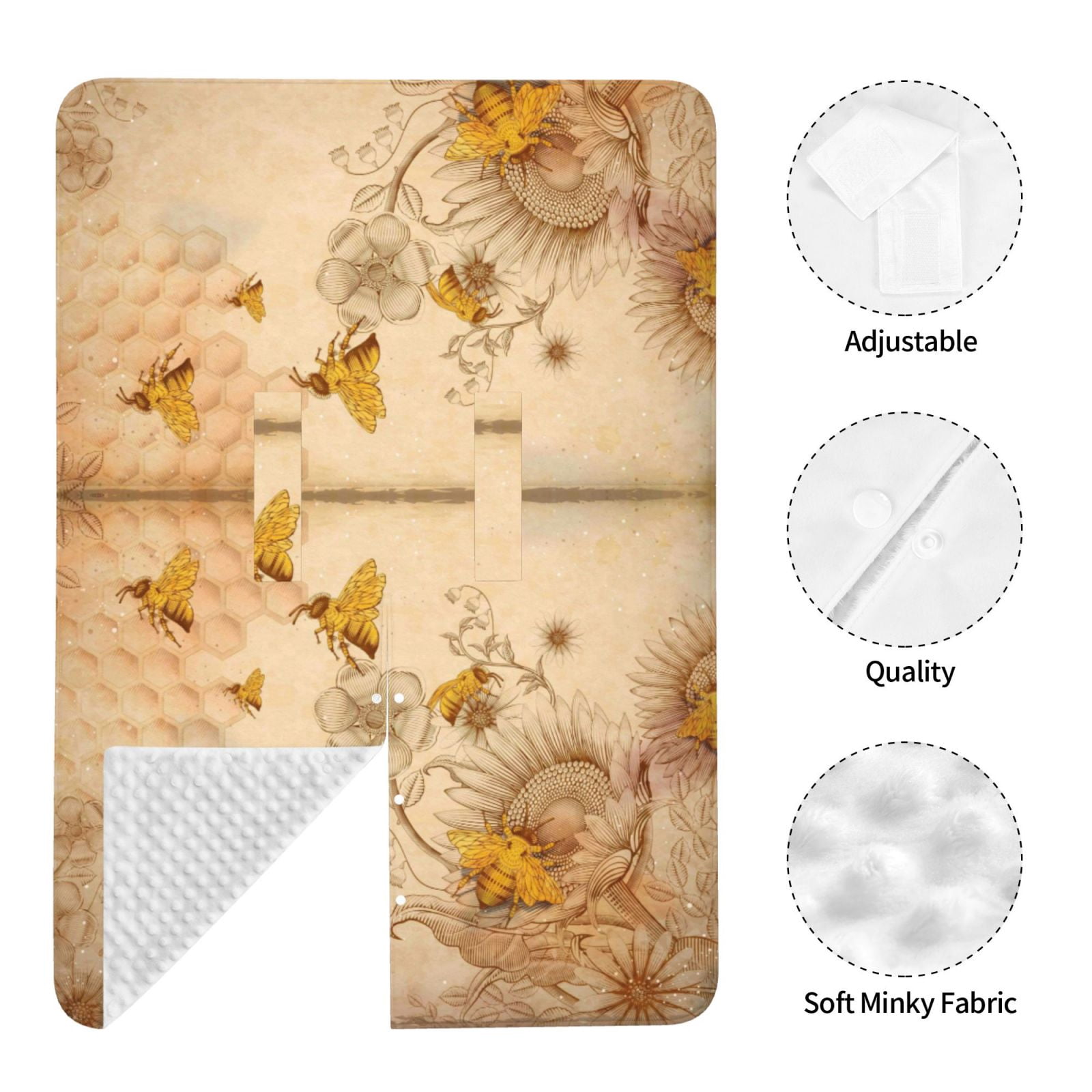 Car Seat Cover Baby - Retro Hand Drawn Honey Bees Sunflowers Breathable Infant Car Seat Cover for Baby Carseat, Lightweight Comfort Baby Essentials Must Haves Newborn Stuff for Girl Boy