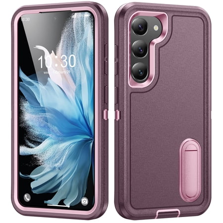 For Samsung Galaxy S23 Plus Military Grade Dual Layer Shockproof Phone Case Build With Kickstand Dustproof Drop Proof Protective Cover for Galaxy S23+ 5G 6.6"(Purple/Pink)