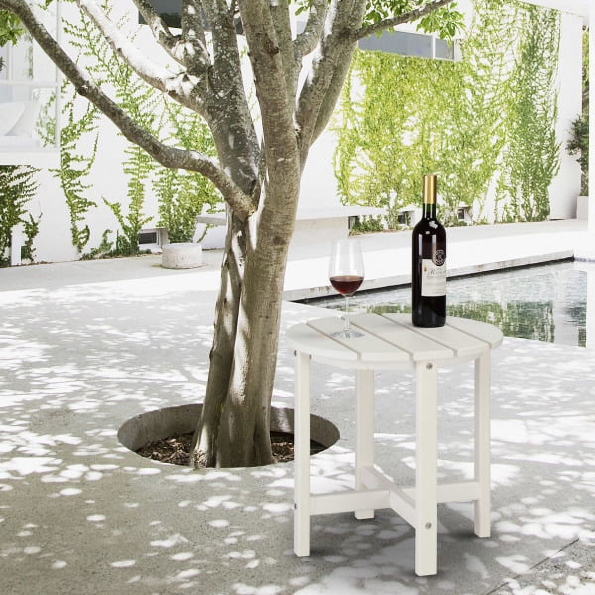 White HDPE Plastic Outdoor Side Table - Durable, Portable Round End Table for Patio, Garden, Backyard (46×46×46cm)