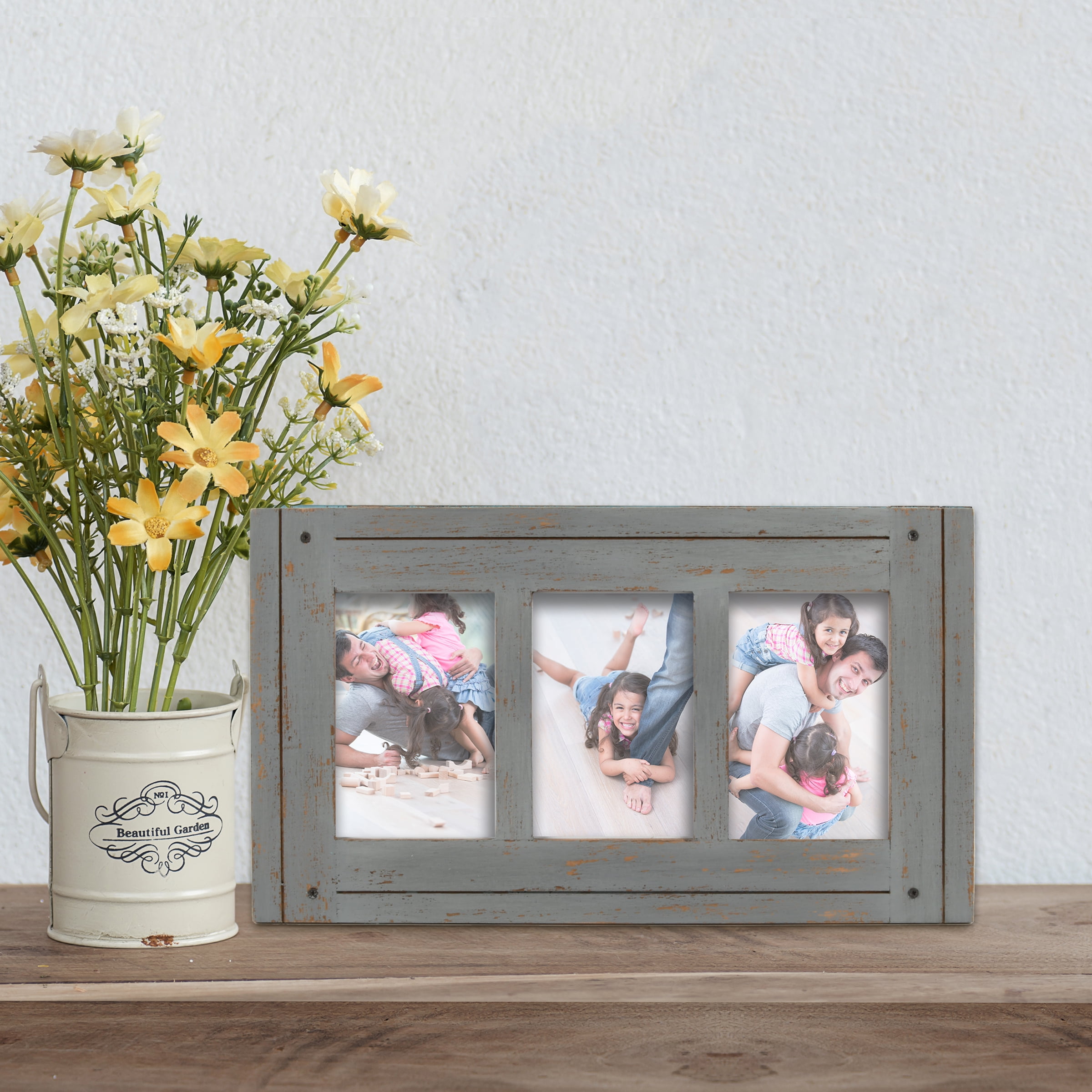 Prinz Homestead 3-Opening Collage Picture Frame 4x6 Photos, Gray, Tabletop or Wall Display