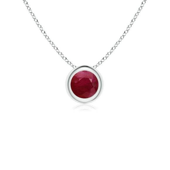 Angara Collier en Rubis Naturel - Pendentif Solitaire en Rubis Rond Serti Clos en Platine pour Femmes
