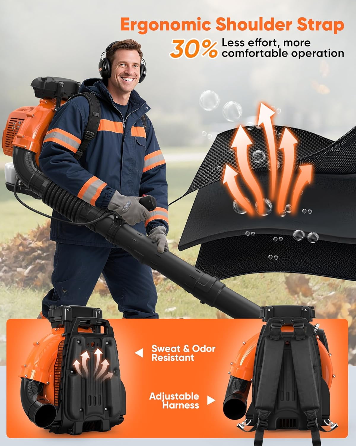 75.6CC Gas Leaf Blower Backpack 847CFM 2-Cycle Ergonomic Harness System -236 MPH Low Vibration -Cruise Control Powerful Gas Blowers for Lawn Yard Care