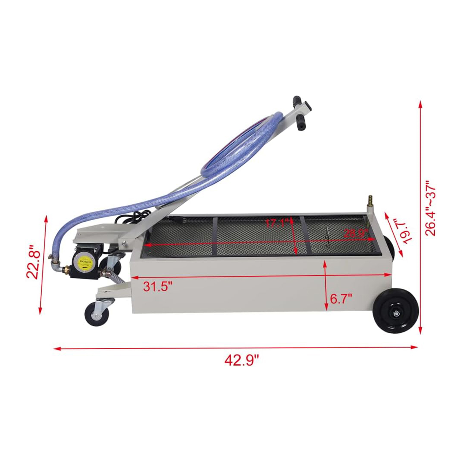 20 Gallon - Low Profile Oil Drain Pan, Oil Drain Pan with Manual Pump - Folding Handle, Heavy-Duty Mobile  Oil Drain Tank with Locking Wheels & Filter Screen for Easy Truck, SUV Oil Changes - Grey