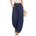 thumbnail image 2 of Laqbezok Women's Cotton Linen Harem Pants, High Waist Loose Trousers with Pockets, Casual Boho Lantern Pants for Summer Beach Travel, 2 of 4