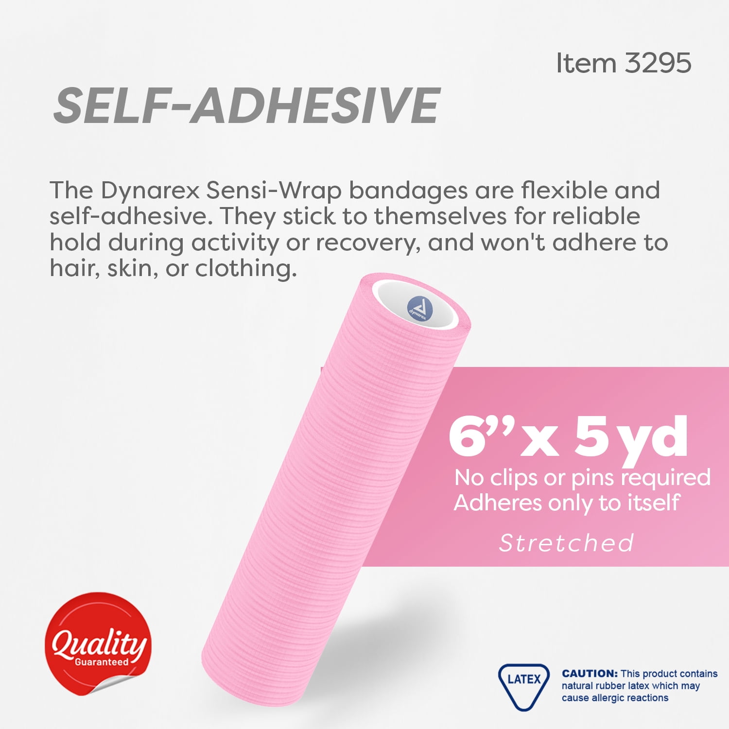 Dynarex Sensi-Wrap Self-Adhesive Bandages, 12-Pack, 6" x 5 yards, Pink, Latex, Colored Elastic Cohesive Athletic Tape, Tattoo Grip & Vet Wrap