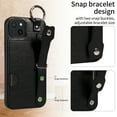 thumbnail image 6 of for iPhone 15 Wallet Case with Card Holder, Hand Wrist Strap Loop Holder Kickstand, Finger Grip Ring Buckle PU Leather Double Buttons Shockproof Cover for iPhone 15, Black, 6 of 10