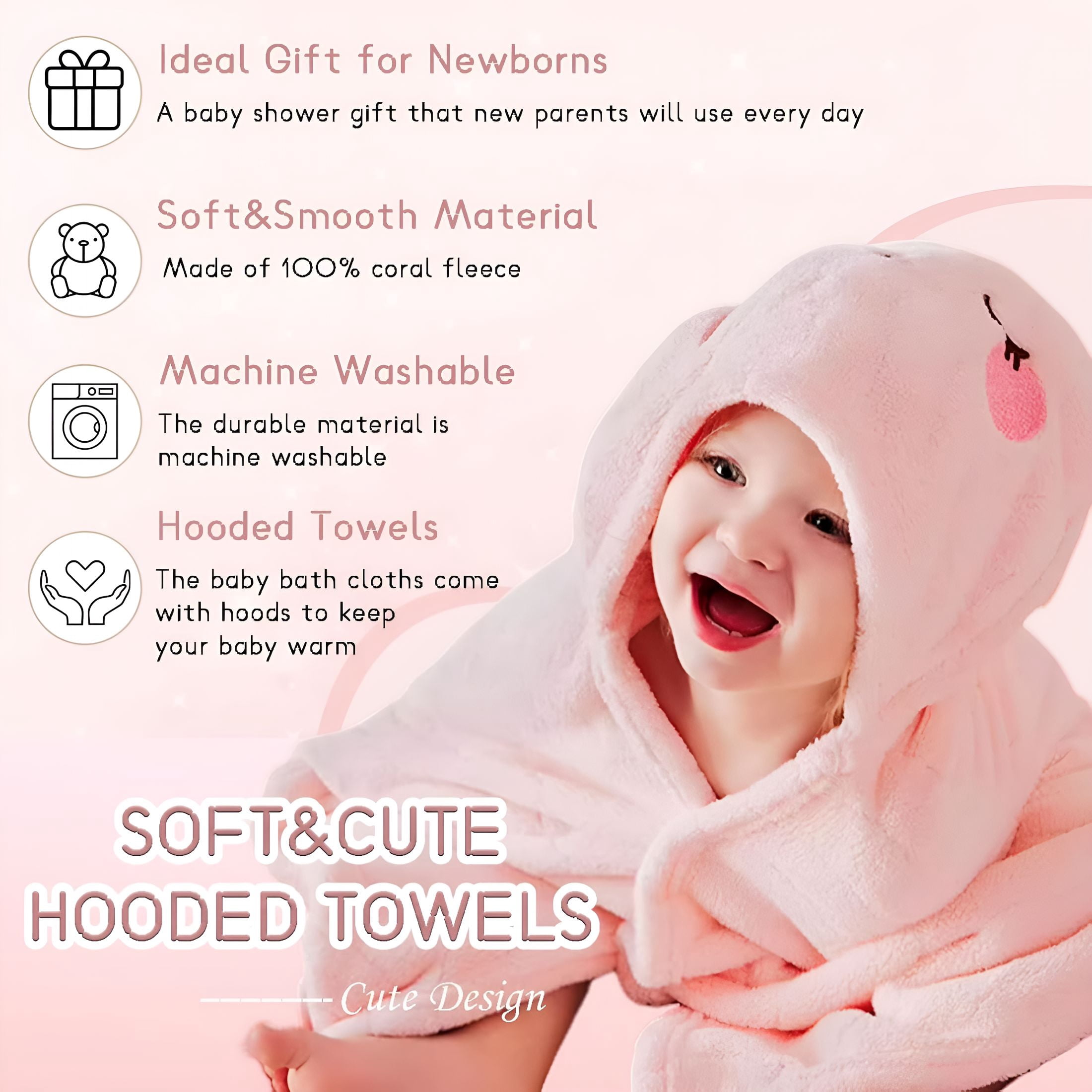 AUQ 2 Pack Hooded Towels for Toddlers - Thick 55" X 27.5" Baby Bath Towel Set for Girls and Boys - Super Absorbent,Age 1-5,Elephant & Rabbit
