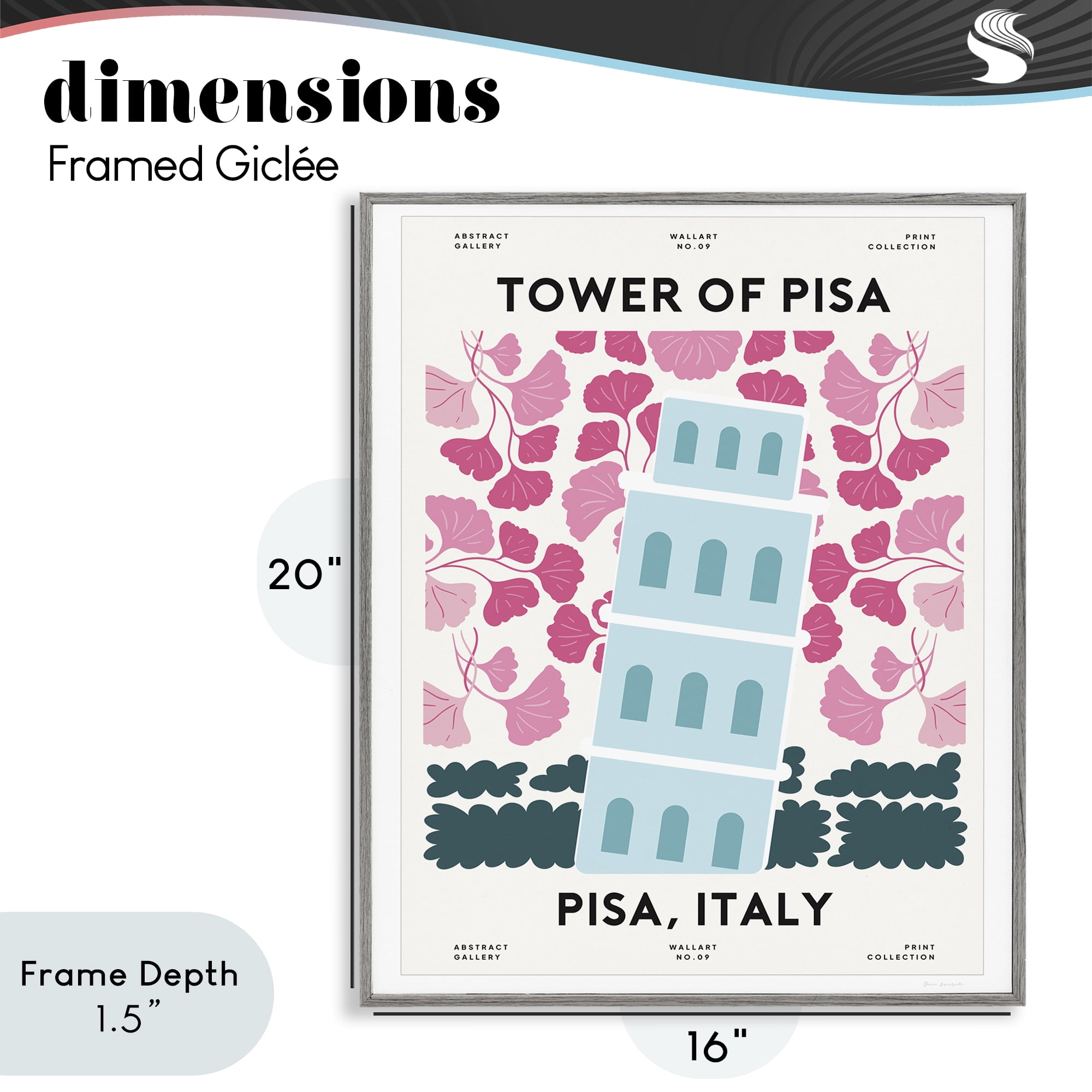 Stupell Industries Pastel Groovy Tower of Pisa Gray Framed Giclee Art, design by Omar Escalante