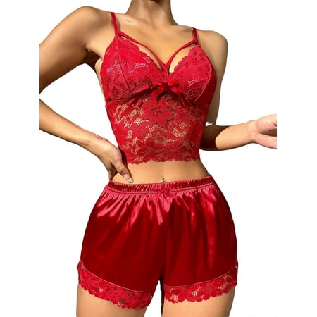 

Sexy Solid Spaghetti Strap Short Sets Sleeveless Burgundy Womens Pajama Sets (Women s)