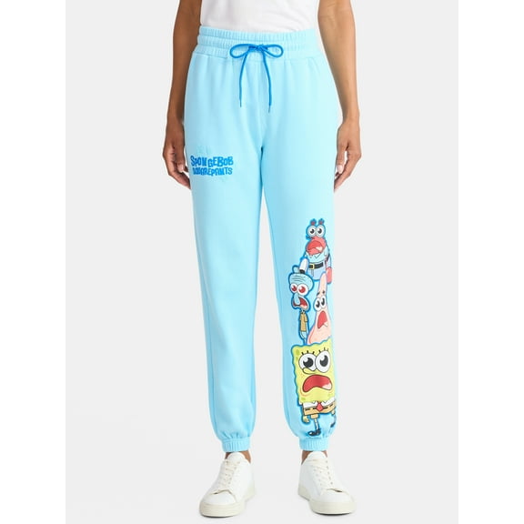 SpongeBob SquarePants Women's Graphic Jogger Pants with Drawstring Waist, Sizes XXS–XXL