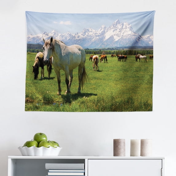 National Parks Tapestry, View of Tree Branches in Scenic Springtime Conifers Sequoia Art Prints, Fabric Wall Hanging Decor for Bedroom Living Room Dorm, 2 Sizes, Green Brown, by Ambesonne