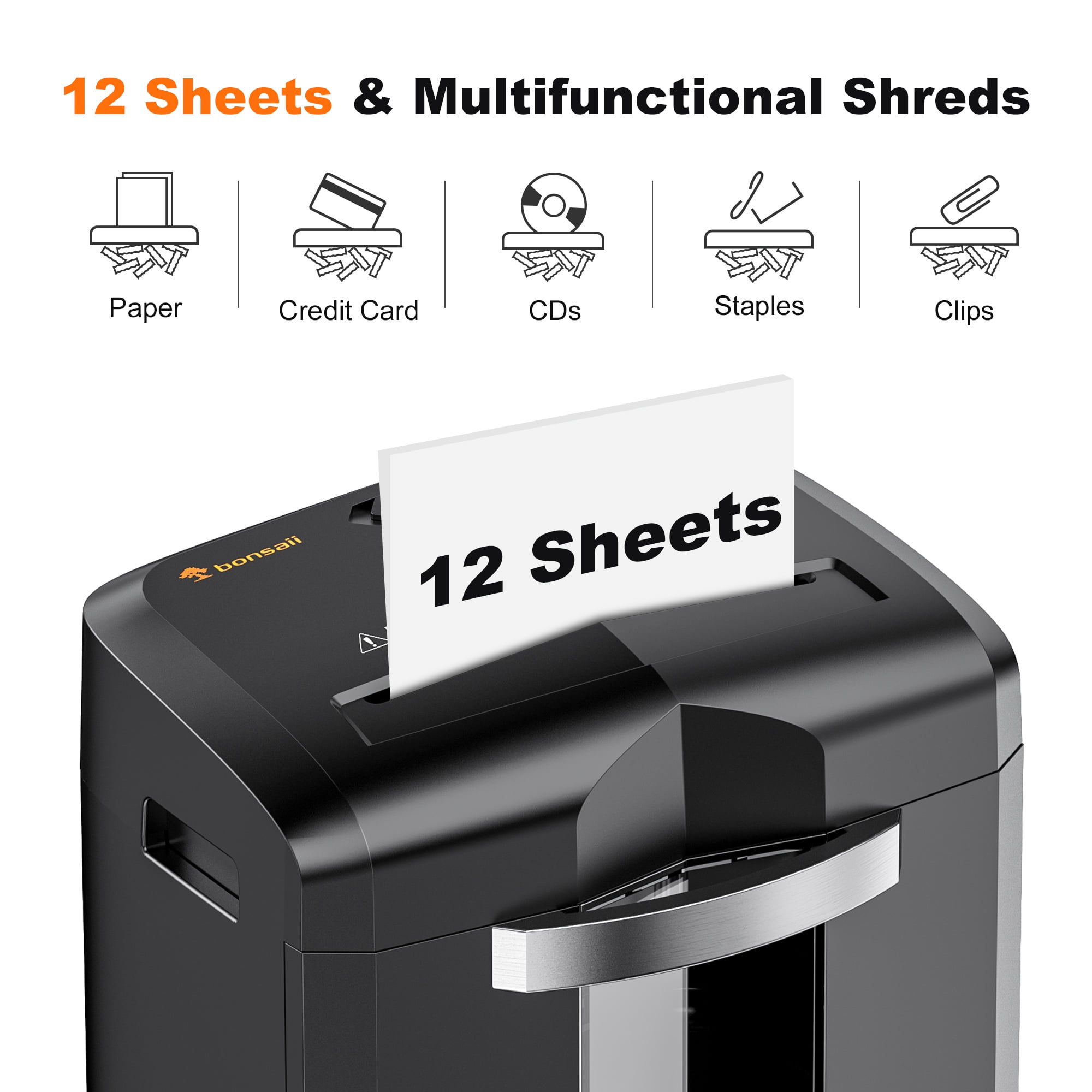 Bonsaii 12-Sheet Micro Cut Shredders for Home Office, 60 Minute P-4  Security Level Paper Shredder for CD, Credit Card, Mails, Staple, Clip,  with