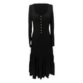 thumbnail image 5 of Women Gala Dresses Western Style Button Front Ruffle Detail Long Sleeve Maxi Dress Vintage Formal Party Evening Dress Black M, 5 of 6