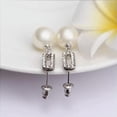 thumbnail image 4 of EOEMY 18K Gold Platinum Plated Pearl Zirconia Stud Drop Earrings L85-Silver, 4 of 5