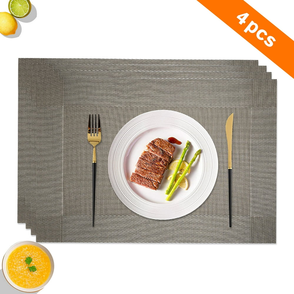 Home Vinyl Woven Placemats for Dining Table, 4 Pcs Rectangle PVC