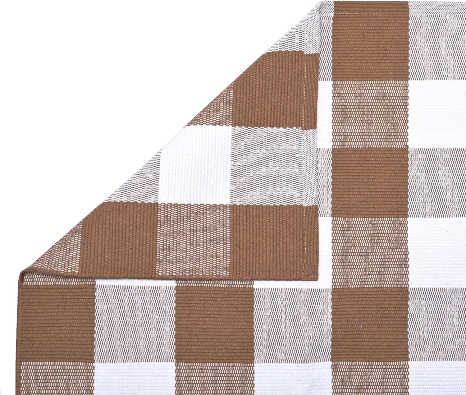 OMA Coffee and White Plaid Rug,28" x 43" Outdoor Front Porch Door Decor Mat, Washable Cotton Woven Farmhouse Area Rug for Layered Door Mats Carpet, Entryway, Easter Décor