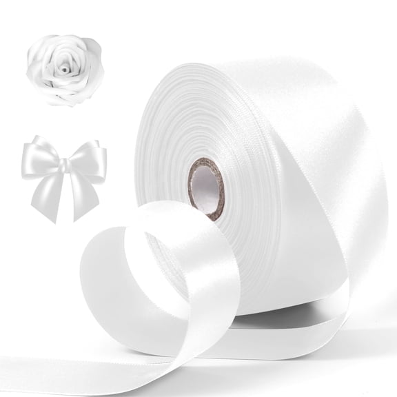 ZUVYRO 2 Roll White Satin Ribbon 1-1/2 Inch Wide×50 Yards, Solid Polyester Fabric Ribbon Roll, Perfect for Gift Wrapping, Bow Making, Floral Bouquets, Crafts, Wedding Party Home Decoration