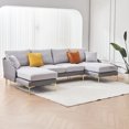 thumbnail image 4 of Modern Large Area Linen+Leathaire Fabric Color Matching Segmented Sofa,Ultra Wide Lounge Chair with Golden Legs,U-Shaped Sofa Couch for Living Room,Apartment,Grey, 4 of 8
