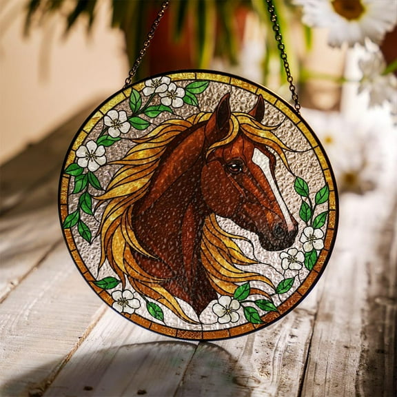 ViciArt Equestrian Horse Glass Suncatcher, Window Hanging Gift for Mom, Horse Lover Decor