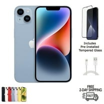 Pre-Owned Apple iPhone 14 A2649 (Fully Unlocked) 128GB Blue Bundle with Pre-Installed Tempered Glass