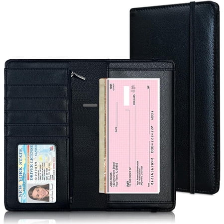 nobrand Oversized Checkbook Cover with Zipper Pocket & RFID Blocking – Checkbook Covers for Personal Checkbook, Premium PU Leather with Reinforced Backing