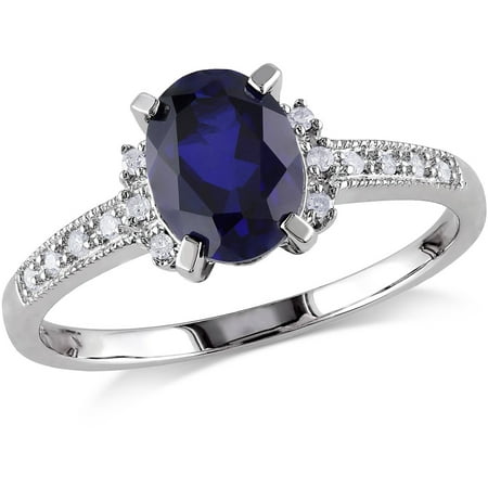 2 Carat T.G.W. Created Blue Sapphire and Diamond-Accent 10kt White Gold Engagement