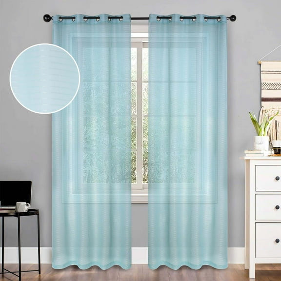 Superior Jackson Stripe Sheer Curtain Grommet Curtain Panel Set, 52" x 108", Baby Blue