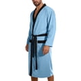 thumbnail image 3 of Jopfuhed Mens Robes Lightweight Long Kimono Bathrobe with Pockets Colorblock Breathable Cozy Spa Shower Nightwear Bath Robes, 3 of 10