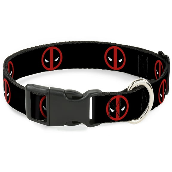 Marvel Comics Pet Collar, Dog Collar Plastic Buckle, Deadpool Logo Black Red White, 7 to 8.5 Inches 0.5 Inch Wide