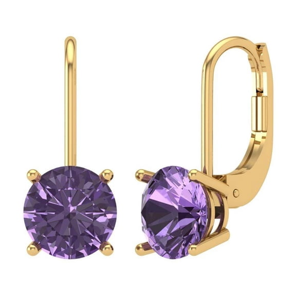 3 ct Lever-Back Drop Dangle Earrings for Women | 7.5mm Round Cut Simulated Alexandrite | 18K Yellow Gold