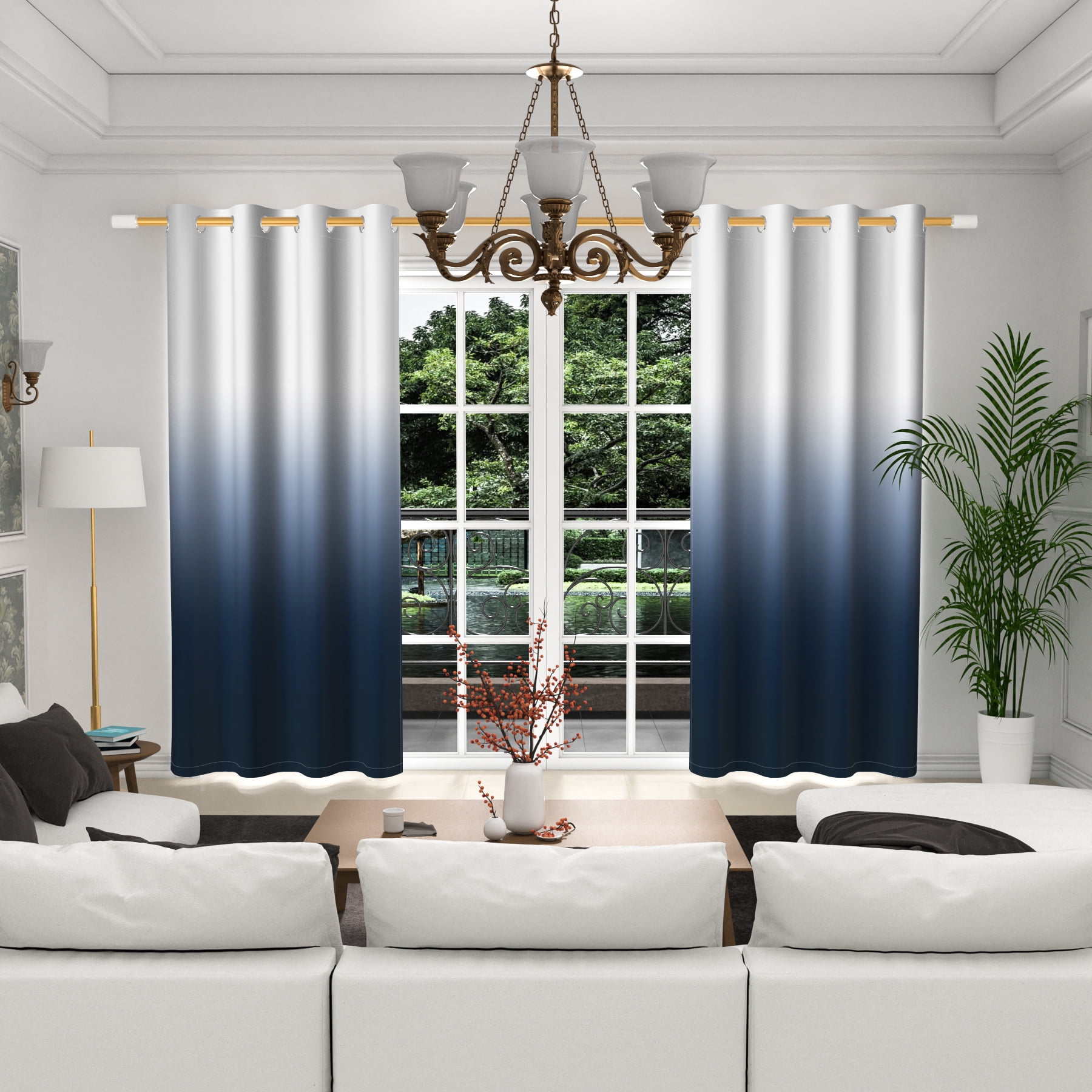 LFEEY Navy Blue Blackout Curtains for Bedroom, Ombre Curtains Room Darkening Window Drapes,52x84 inches, 2 Panels