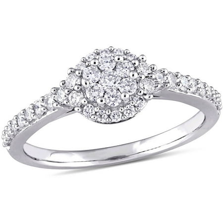 Miabella 1/2 Carat T.W. Diamond 14kt White Gold Composite Halo Engagement Ring