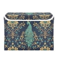 thumbnail image 7 of Yayeee Collapsible Cube Storage Bin with Lid Fabric Closet Decorative Basket with Handles, Navy Blue Peacock Pattern, 7 of 7
