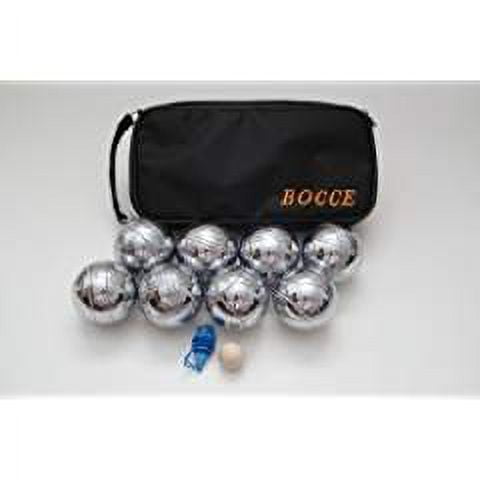 BuyBocceBalls Listing - 73mm Metal Bocce/Petanque Set with 8 Silver Balls and Black Bag - Single