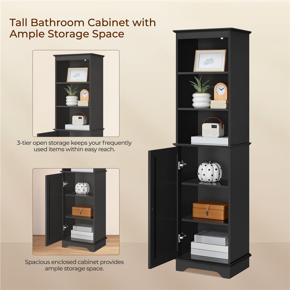 Yaheetech Freestanding Bathroom Storage Cabinet with Single Door, Black