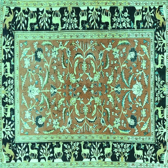 Ahgly Company Machine Washable Indoor Square Animal Turquoise Blue Traditional Area Rugs, 7' Square