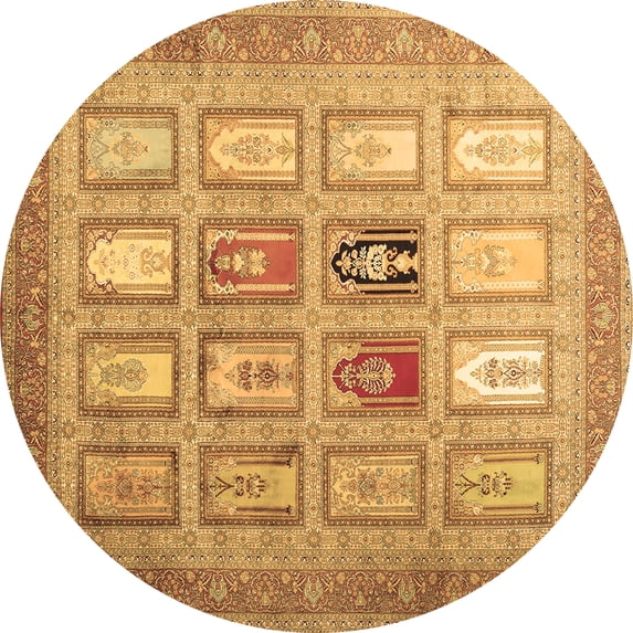 Ahgly Company Indoor Round Abstract Brown Contemporary Area Rugs, 4' Round