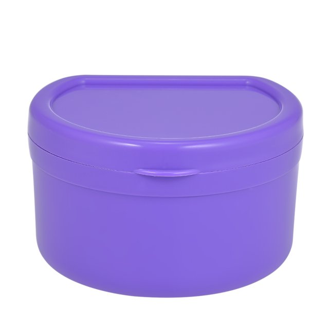 Graflsoa Portable Purple Denture Storage Box with Rinsing Basket, Travel-Friendly & Hygienic PP Material, Compact Design for Safe Teeth Care