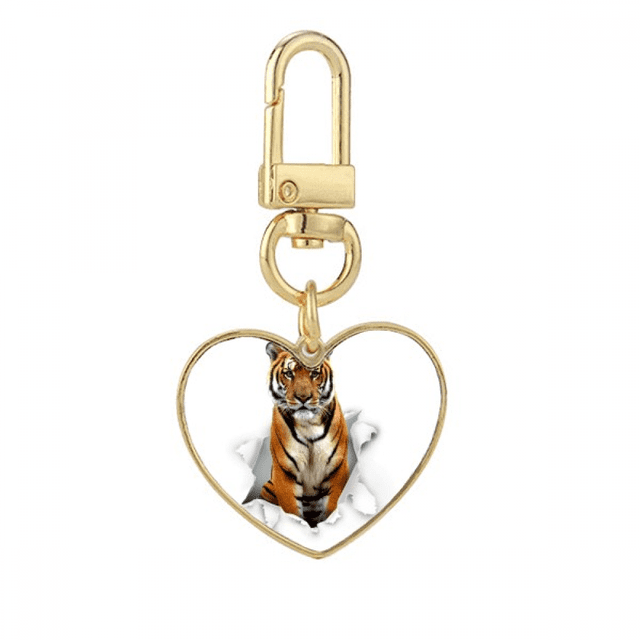 Papier Animal Casse Choc Tigres Or Coeur Porte-Clés Porte-Clés en Métal