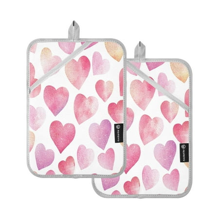 

Pink Glitter Hearts Pattern Square Insulation Pads 2 Piece Heat Resistant 338 Degrees F Oven Mitts for Kitchen Table BBQ Microwave and Other Cooking Occasions