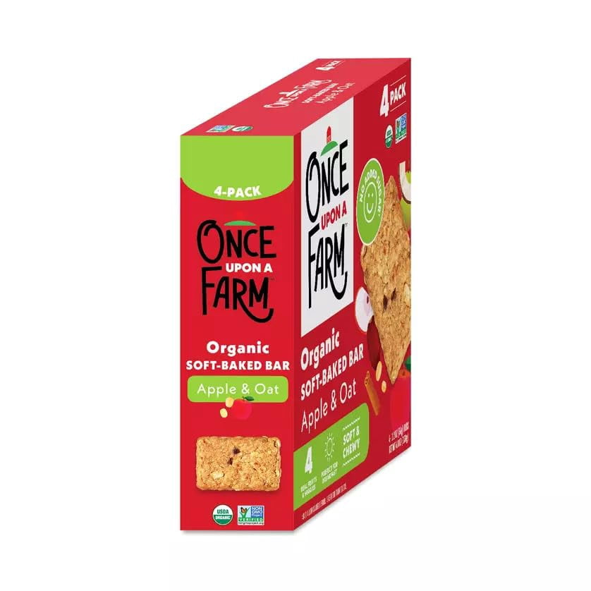 Once Upon A Farm Soft-Baked Bars, Apple & Oat, Kosher, USDA Certified Organic, Non-GMO, 4 Count, 4.8 Ounce (Pack of 8)
