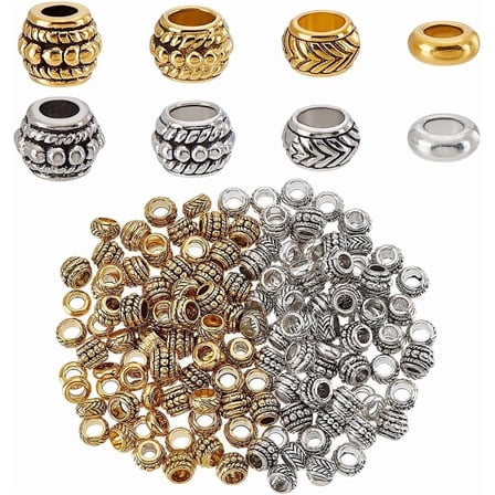 160Pcs Rondelle Spacer Beads 8 Styles European Bead Tibetan Large Hole Beads Column Loose Beads for Jewelry Making DIY Necklace Bracelets 2 Colors colorful